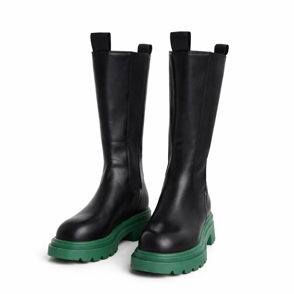 PrettyLittleThing Black and Green Combat Boots with Sturdy Sole